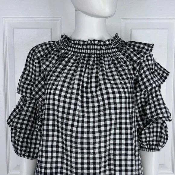 Max Studio Checkered Ruffle Sleeve Blouse - Picture 2 of 2